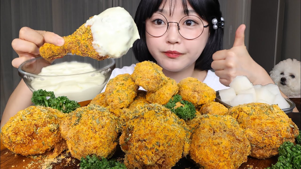 Домашний Ббуринкл чикен с соусом из йогурта🍗Mukbang ASMR