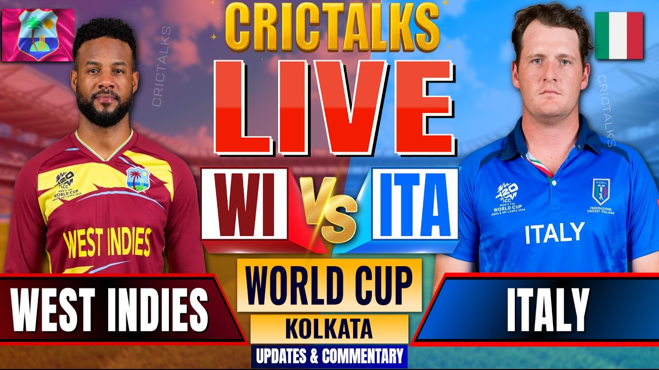 🔴 WI vs ITA Live Match Today T20 World Cup 2026, 2nd Innings, Cricket Live Scores & Commentary