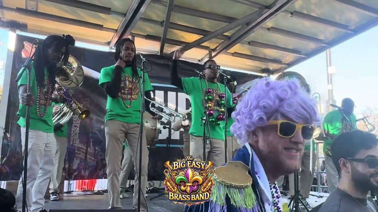 The Big Easy Brass Band performs Lil Liza Jane @RevelersHall Mardi Gras block party 2026. 