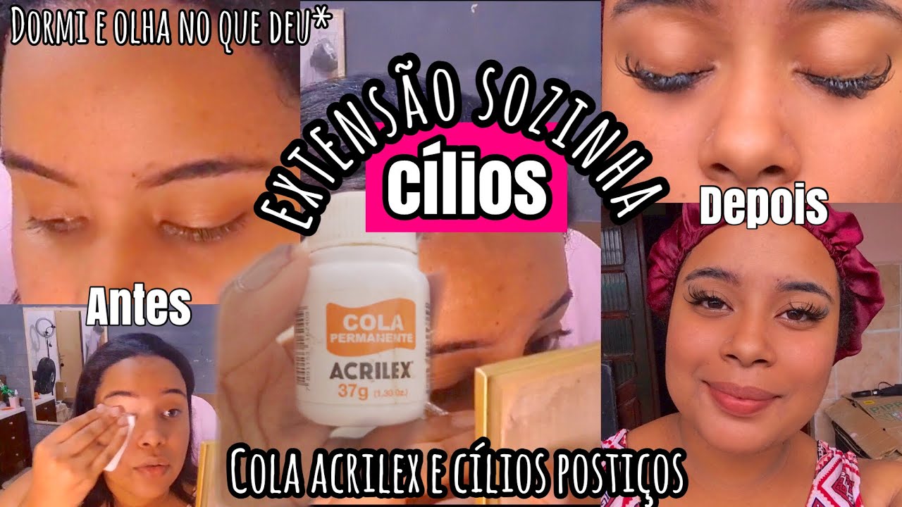 COMO FAZER ALONGAMENTO DE CÍLIOS SOZINHA! PASSO A PASSO / Usei cola ACRILEX    |  Zaminha