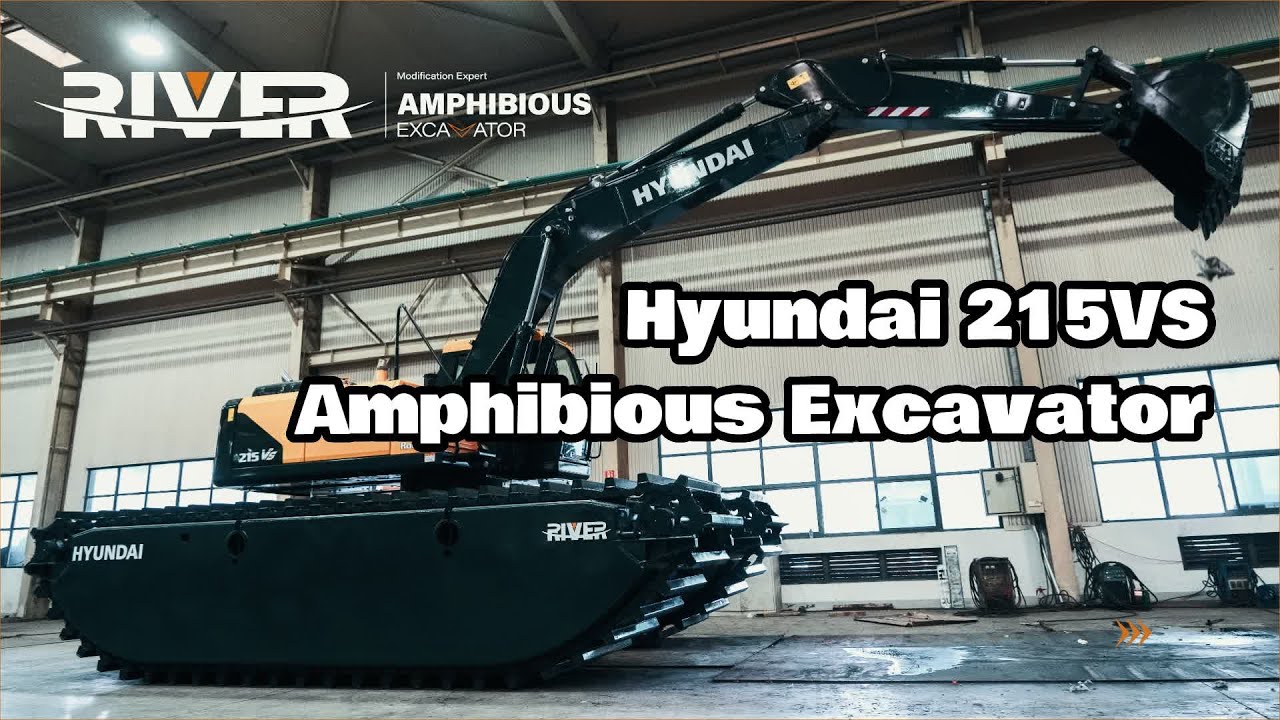 Hyundai 215VS Amphibious Excavator Carrying River RS200 Pontoon Undercarriage, New Product Release