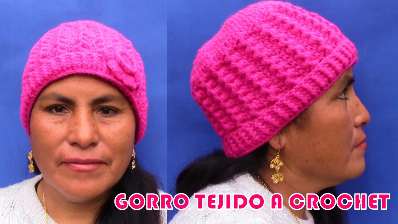 Gorro a crochet en punto escalerita con flor paso a paso para diferentes edades