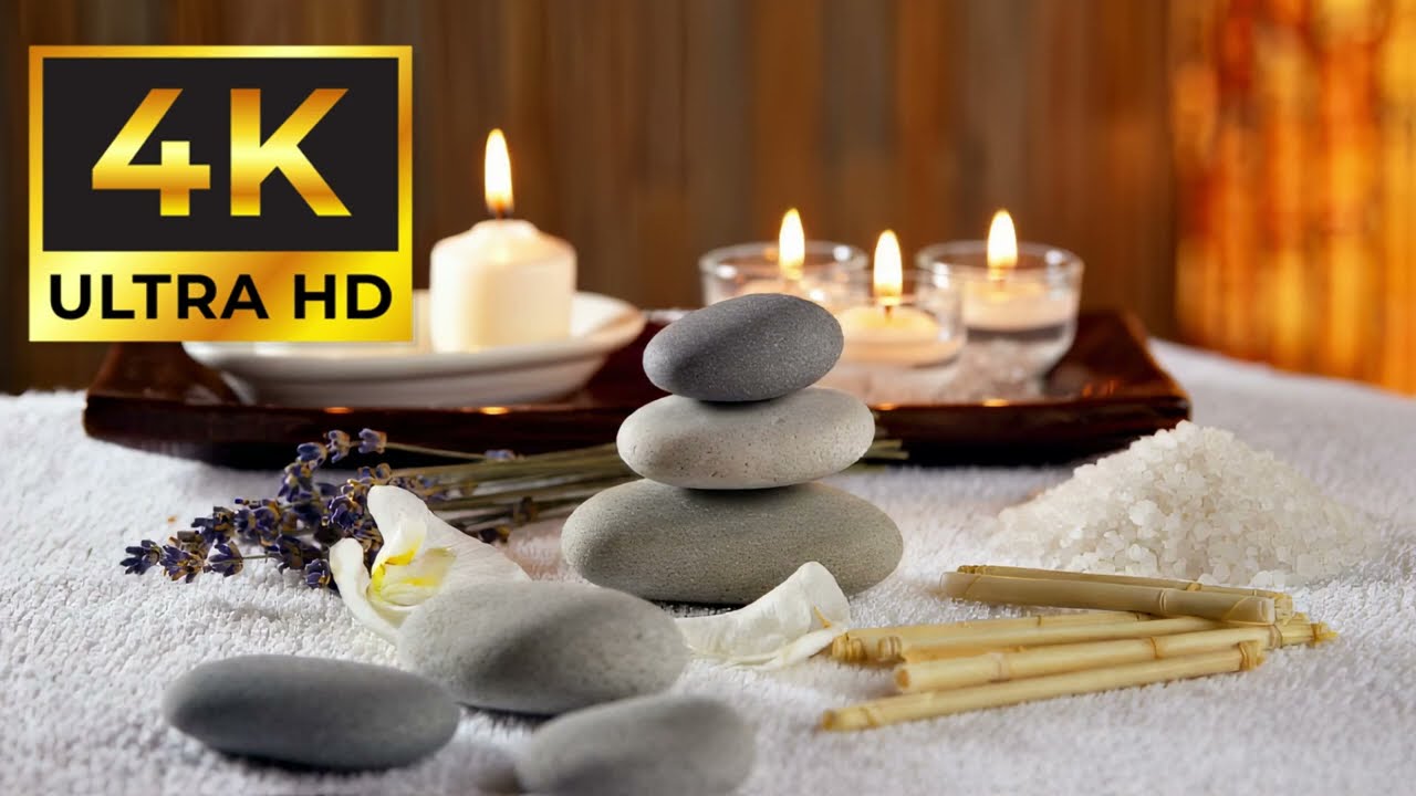 Aromatherapy Spa Candlelight (4K) | Zen Stones & Sea Salt + Ambient Music | 3 Hours