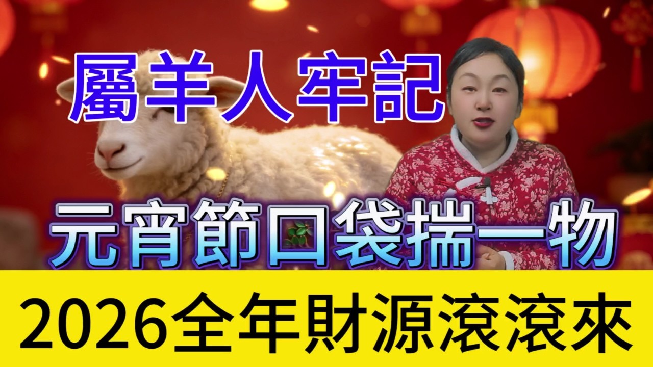 錯過真要哭！致所有屬羊的朋友：3 月 3 號元宵節，別隻顧着吃湯圓！在口袋裡放這幾個吉祥物，爲 2026 馬年討個好彩頭，全年財源不斷，富貴逼人！萬事順遂！#運勢 #補財庫旺財氣 #正能量 #財富