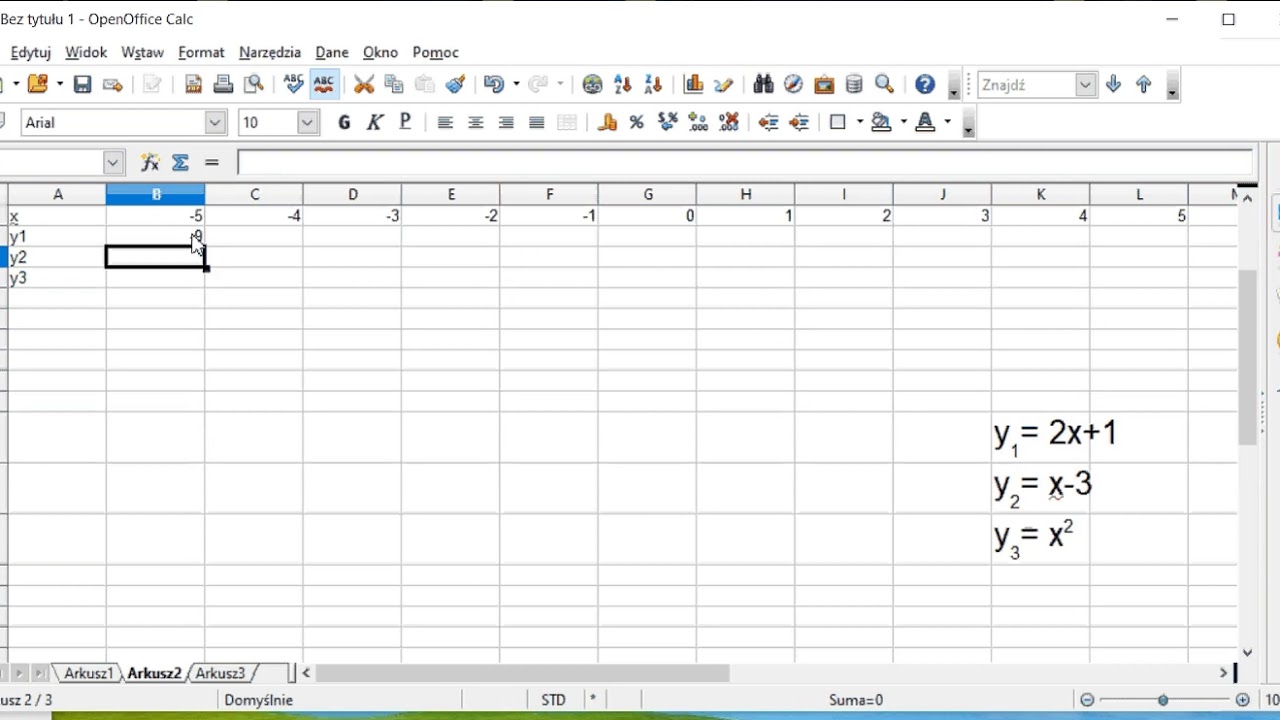 Wykresy funkcji w arkuszu kalkulacyjnym z pakietu OpenOffice / LibreOffice