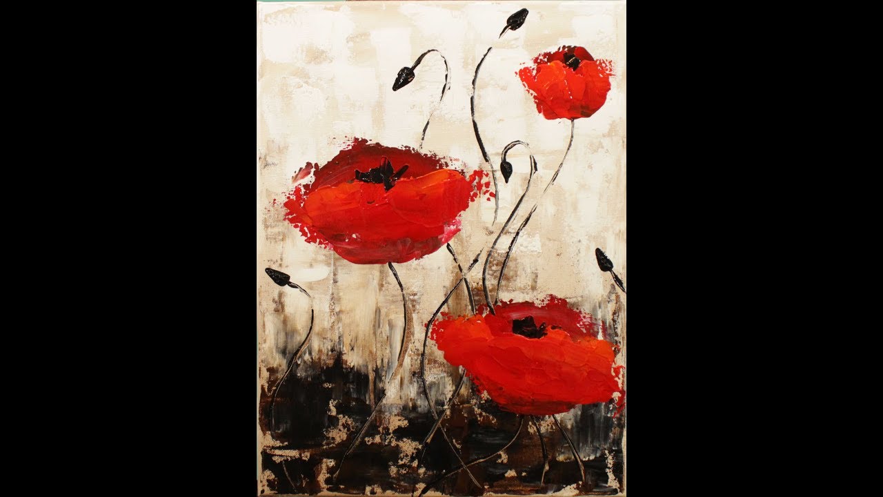 Impressionist Poppies Step by Step Acrylic Painting on Canvas for Beginners