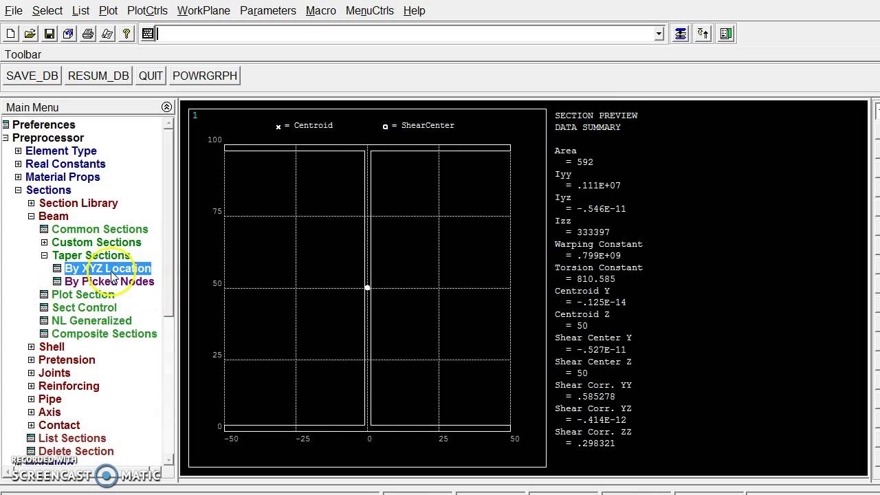 Ansys apdl- 2D Analysis of Tapered I-Section Beam