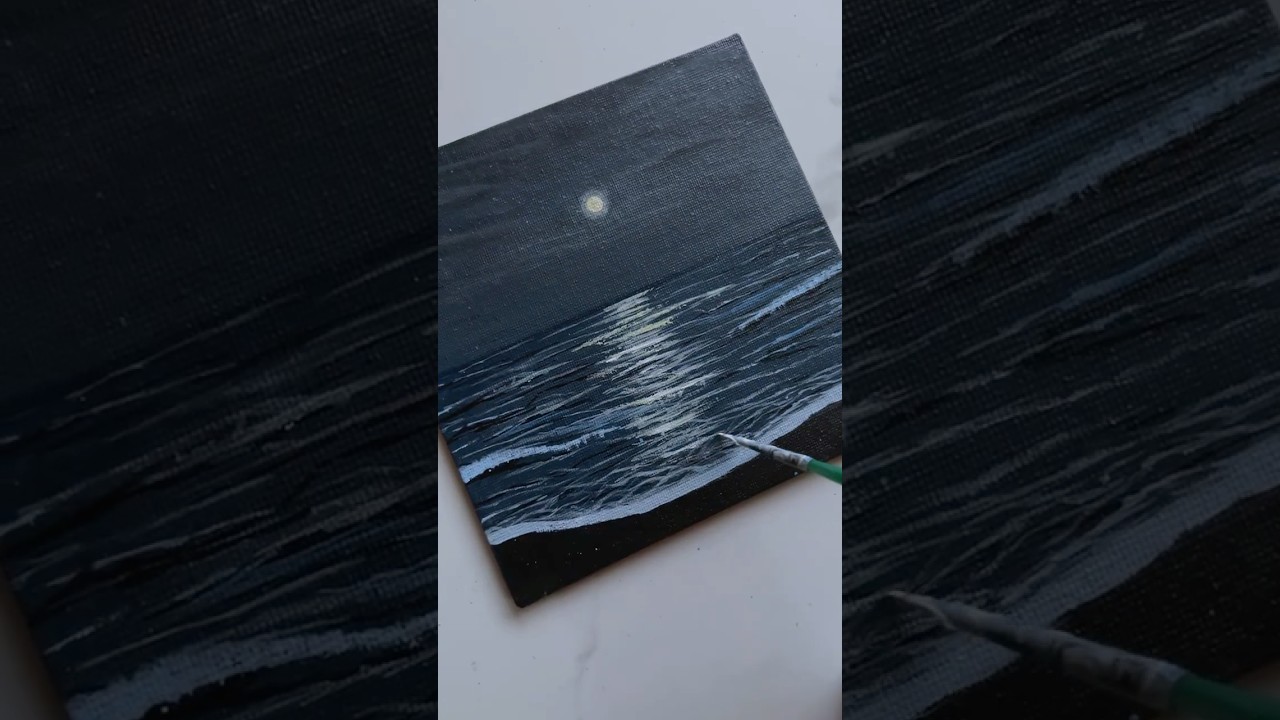 Moonlight sea 🌊🌕 #art #painting #canvaspainting #moonlight #nightsea #trending #shorts #tutorials