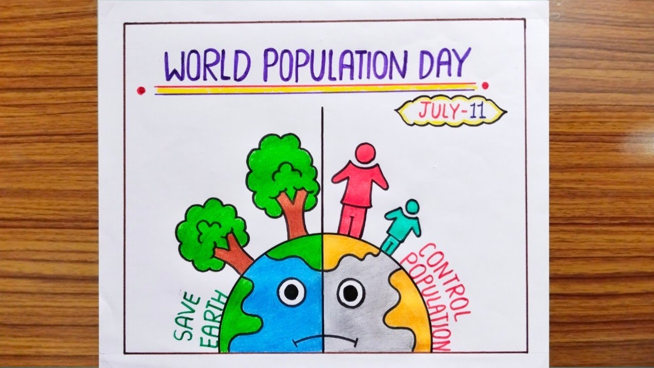 How to Draw World Population Day Poster Drawing / Chart Paper Drawing For Competition