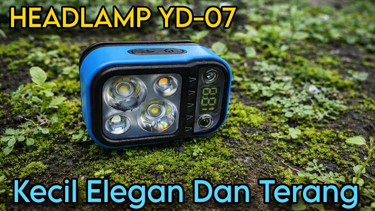 Headlamp mini warna biru yang elegan dan terang benderang Bersensor
