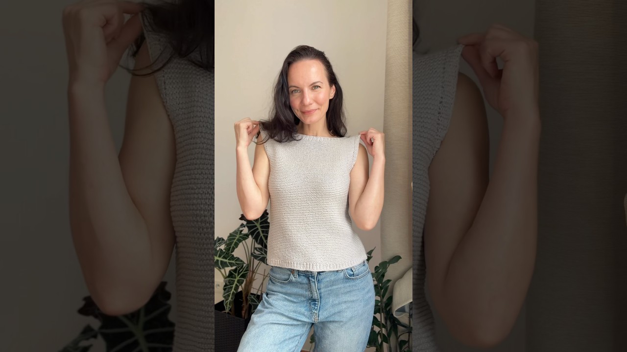 Second Summer Soul Top in dreamy gray &mdash; knit in Friends Cotton Silk &hearts;️ #JuliaPiroxHobbii #sponsored