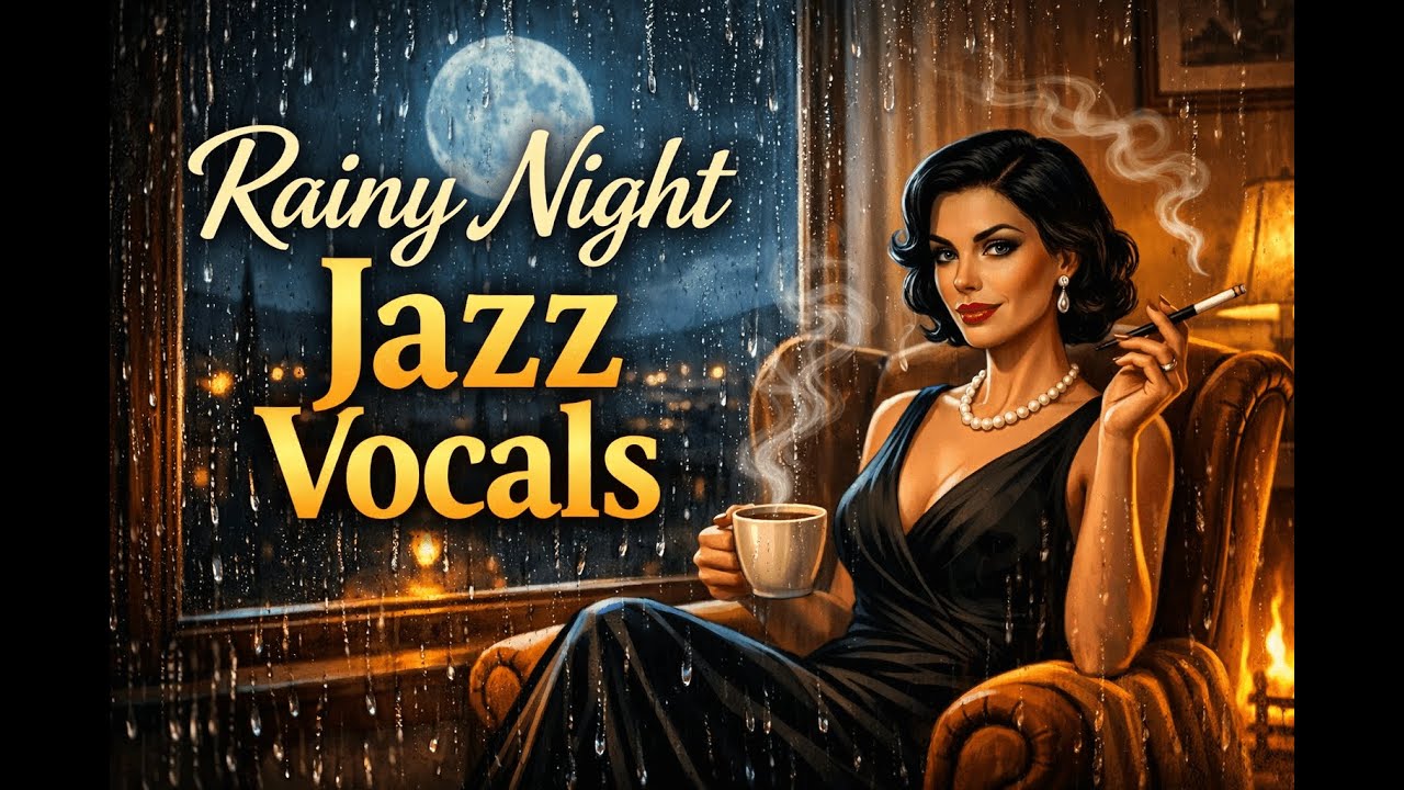 ⭐ Rainy Night Smooth Jazz Vocals 🌧️ Cozy Late Night Café Ambience for Relaxing