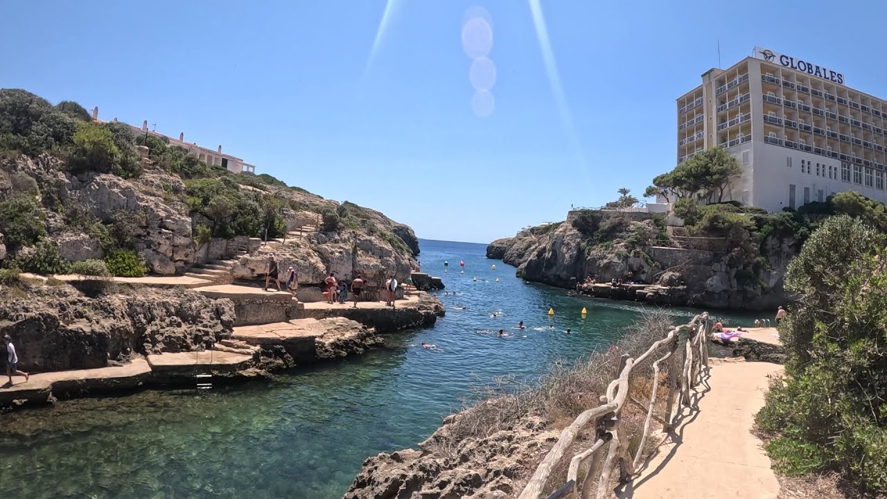 Menorca Walking Tour Spain, 4K Cala En Forcat Beach and Hotel Globales Almirante Farragut, Binimar