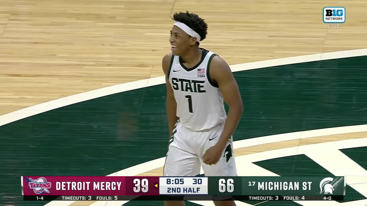 Coen Carr SOARS for an ALLEY-OOP SLAM DUNK vs. Detroit Mercy | Michigan State Basketball