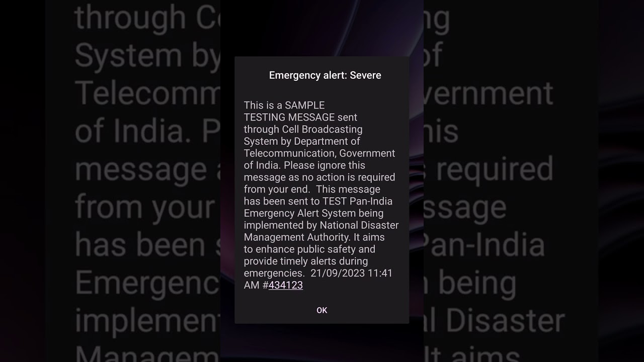 Emergency alert: SevereThis is a SAMPLE TESTING MESSAGE sent through Cell Broadcasting