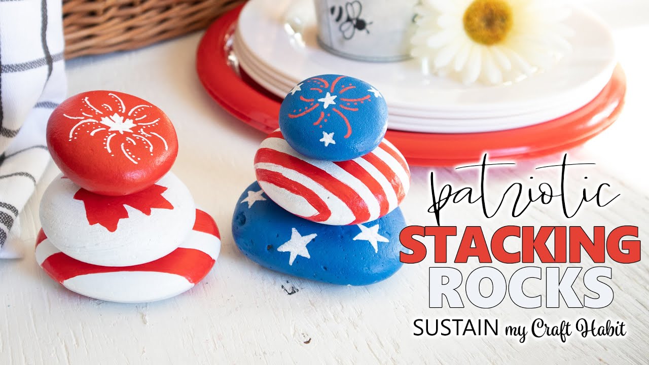 Patriotic Painted Rocks for Canada Day and the 4th of July!