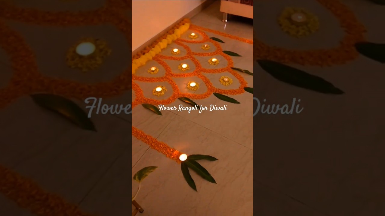 Easy flower Rangoli making for Diwali decoration #diwalirangoli #diwalidecor #flowerrangoli #diy