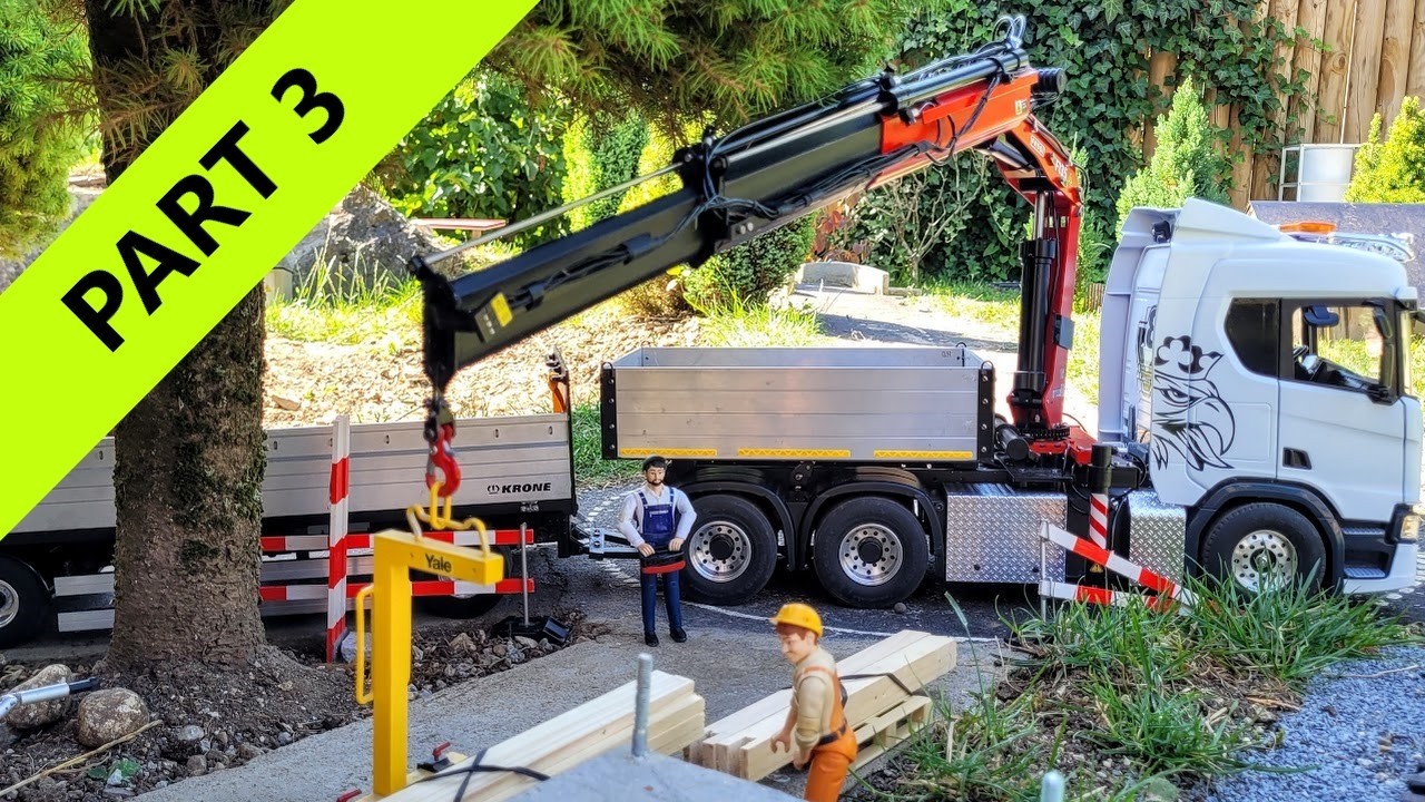 Build a small train station, RC excavator CASE CX85, Kubota, Scania Truck Voegele Finisher. Part 3