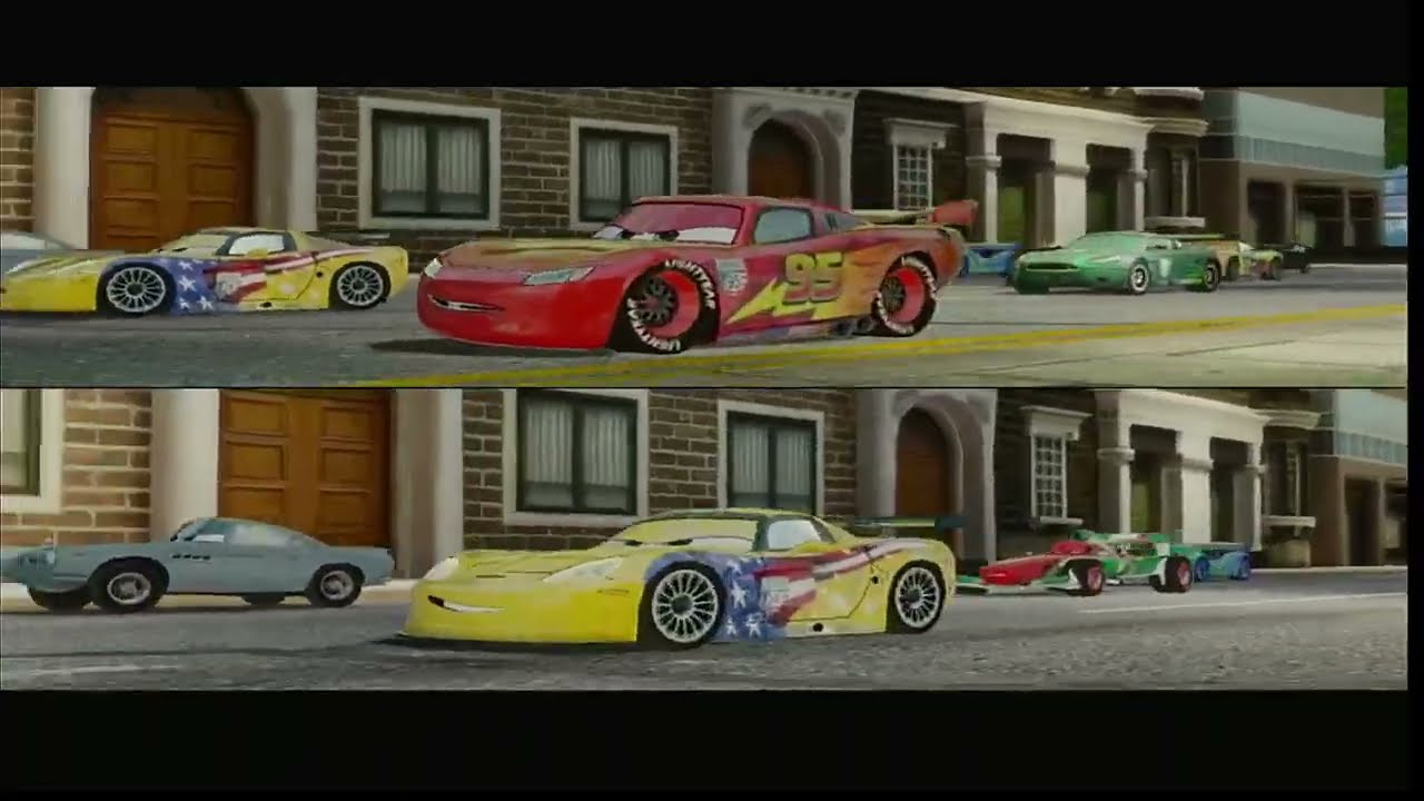 Cars 2 the video game 2 players Lightning vs Jeff Gorvette on Hyde tour race
