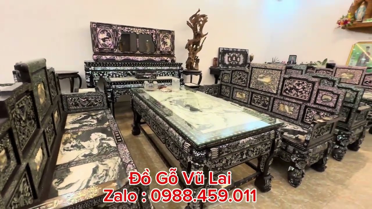 Phần 124 : BÀN GHẾ NGŨ SƠN KHẢM ỐC ĐỎ – BÀN GHẾ NGŨ SƠN CẨN ỐC ĐẸP, CAO CẤP CHO PHÒNG KHÁCH