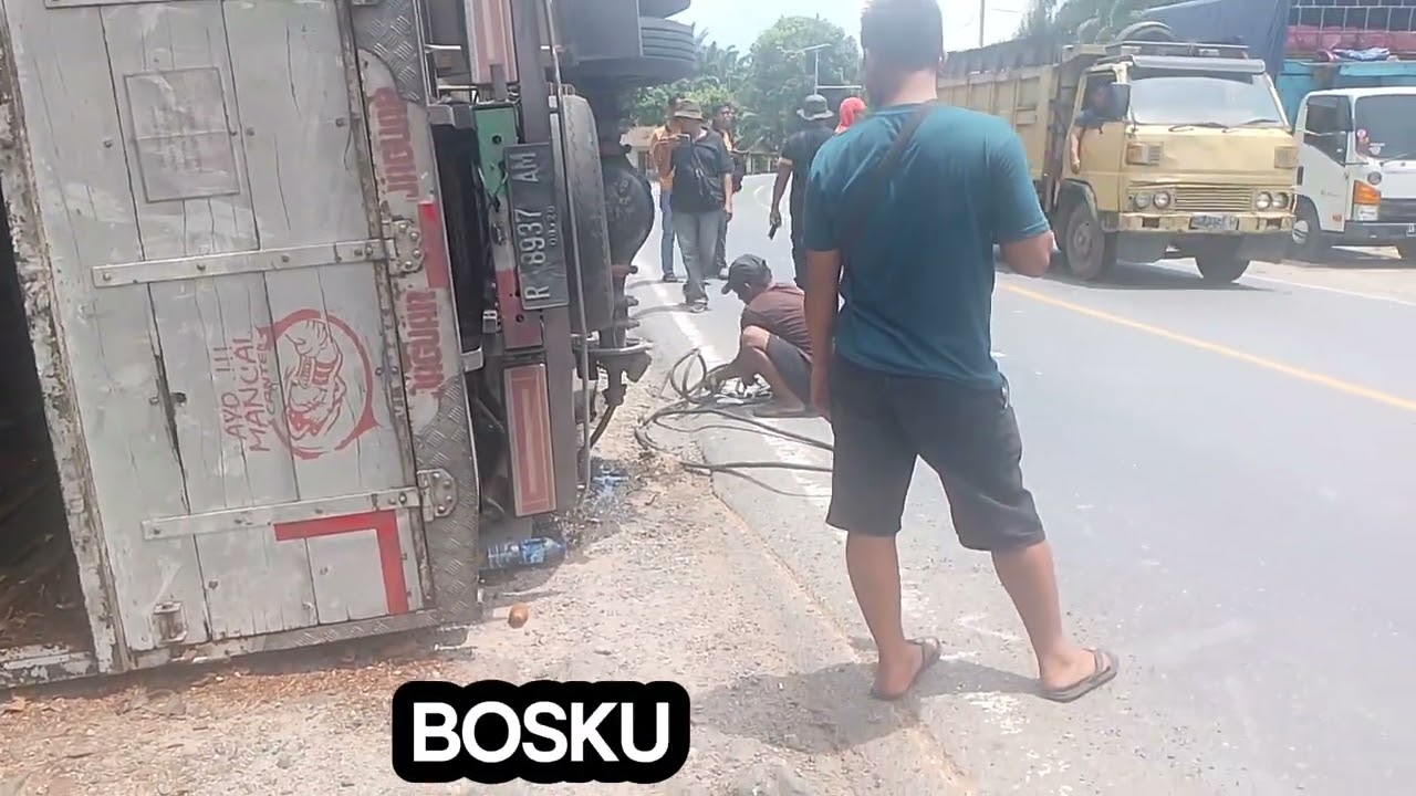Truk muatan kopra kelapa, terguling di bawah pohon kelapa sawit,,, #vidioviral #trukoleng
