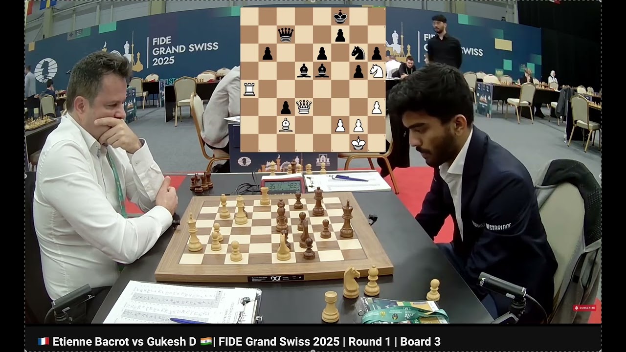 Live video Etienne Bacrot  vs World Champion Gukesh D rd1 FIDE Grand Swiss 2025