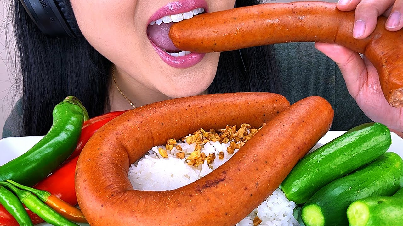 ASMR GIANT SAUSAGE RICE PLATTER with VEGGIES | ASMR Phan