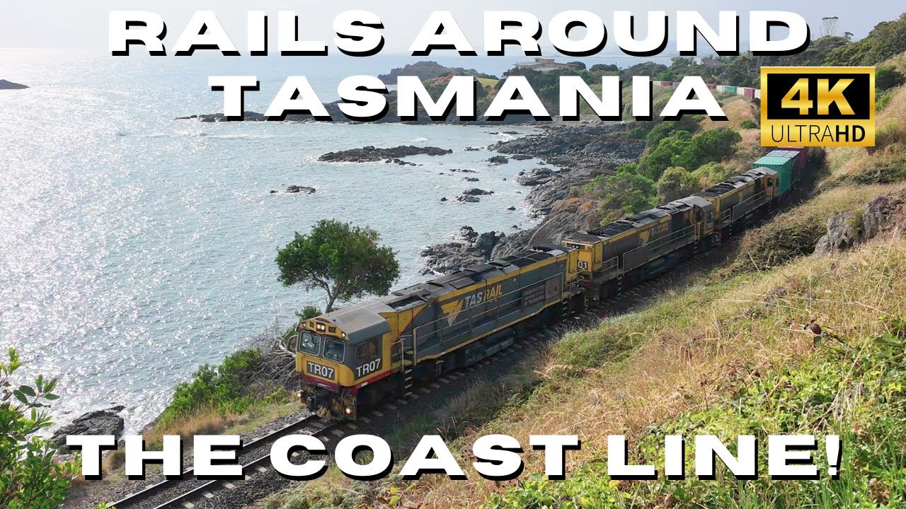 Tasrail's Intermodal Train on the Coast! 4K Rails Around Tasmania