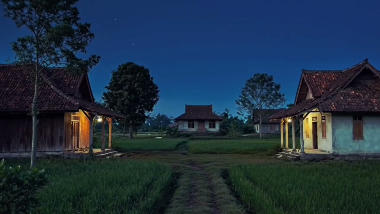 Deep Sleep Therapy 🌙 Real Tropical Village Night Sounds | Crickets & Frogs Pink Noise (No Music)