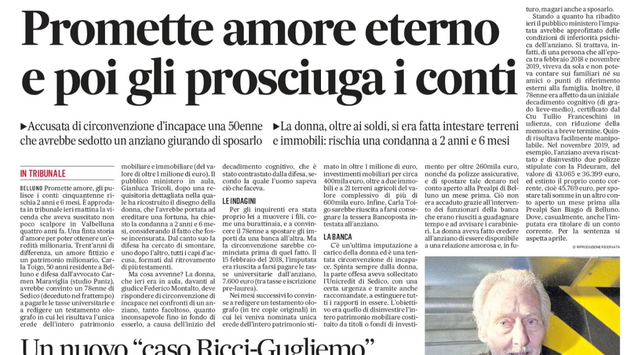 Raggira ricco anziano: rischia due anni e mezzo