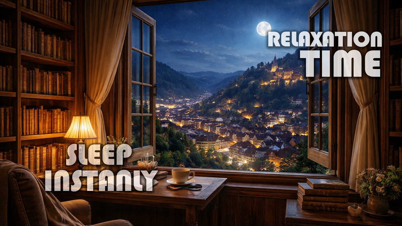 Cozy Private Library with Snowy City Night View ❄️🌙 | Winter Night Ambience for Deep Sleep