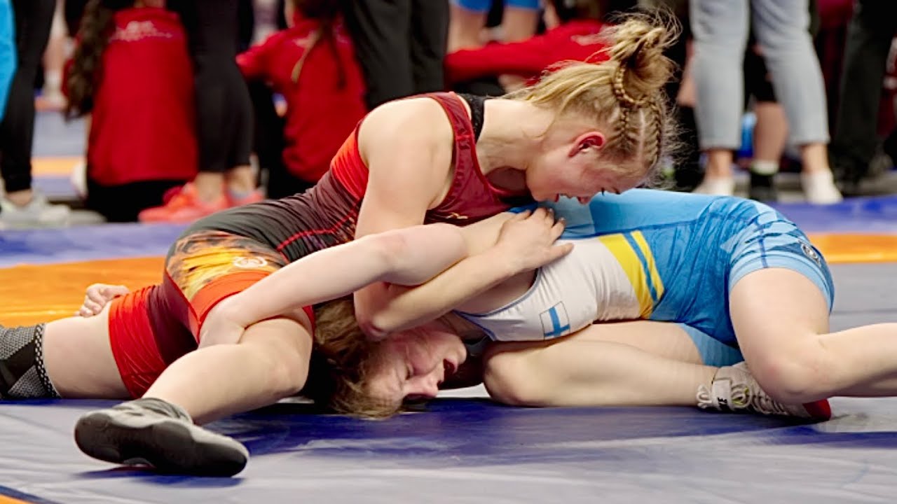 U15 Anna Topal (UKR) vs Vilma Rajanen (FIN) 58kg. Women girls youth wrestling tournament.