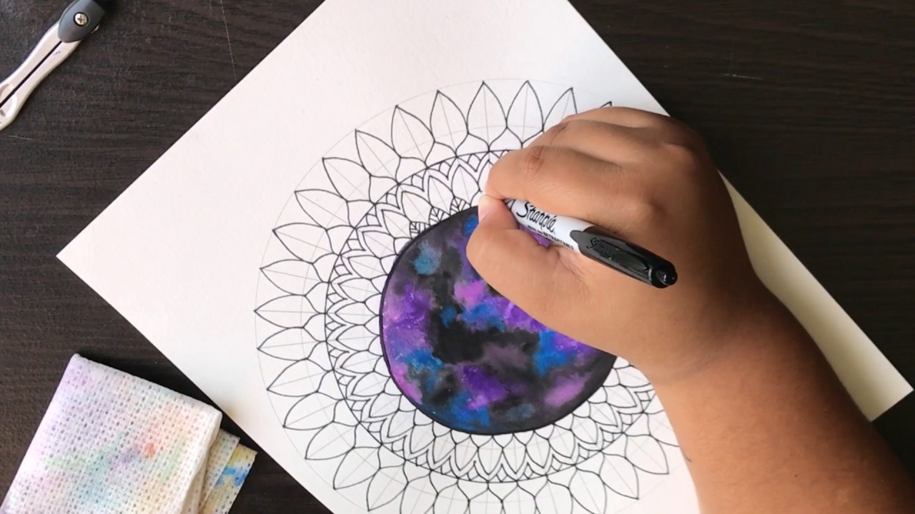 Como hacer mandala universo con acuarela paso a paso | How to draw Galaxy mandala Step by Step