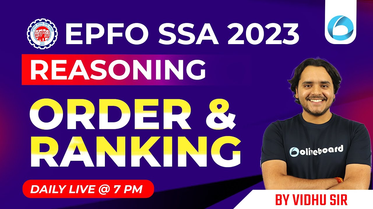EPFO SSA Classes 2023 | Order and Ranking | EPFO SSA Reasoning By Vidhu Sir