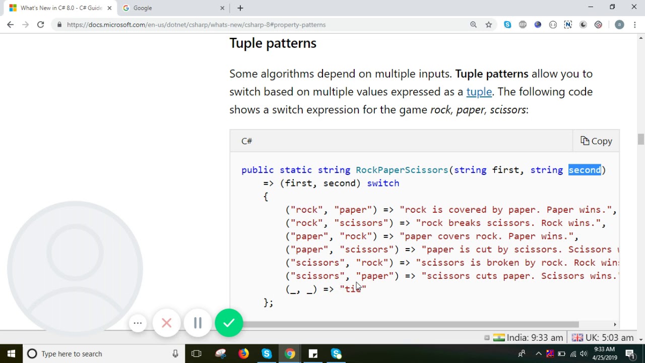 Tuple patterns in c# 8.0