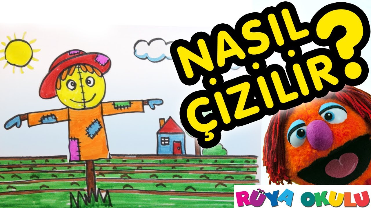 Korkuluk Nasıl Çizilir? - Tarla - Tarla Evi - Çocuklar İçin Resim Çizme - RÜYA OKULU