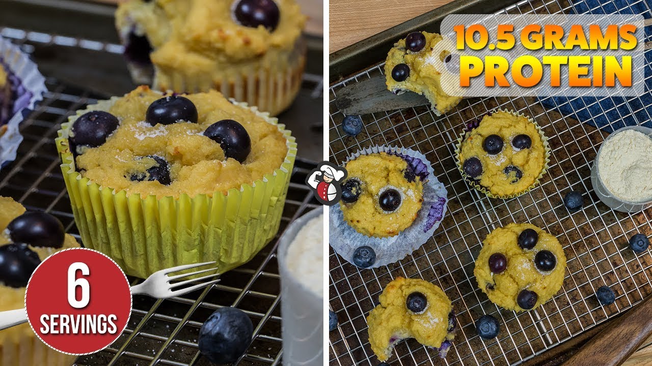Easy 130 Calorie Blueberry PROTEIN Muffins