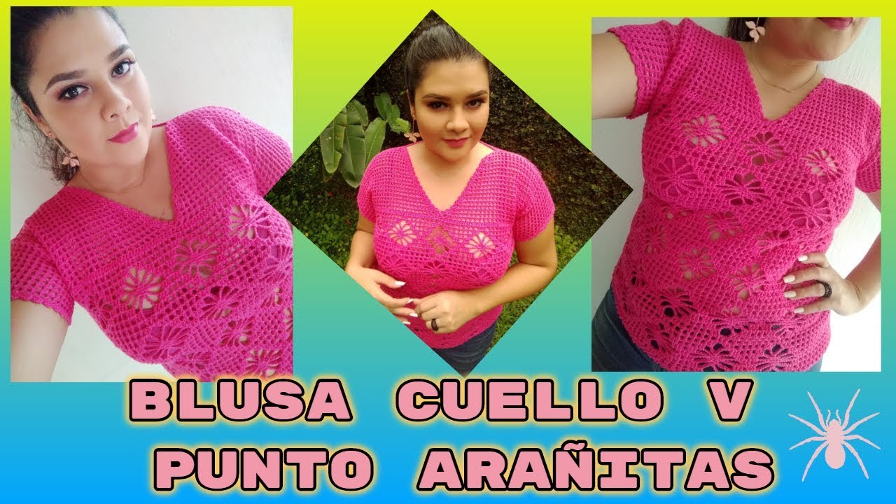 BLUSA CUELLO V CON PUNTO ARAÑITAS/PINTEREST