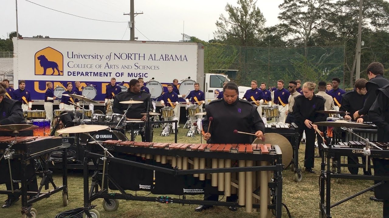 UNA Pride of Dixie Marching Band Percussion Warm Up (Homecoming) 10 7 2017