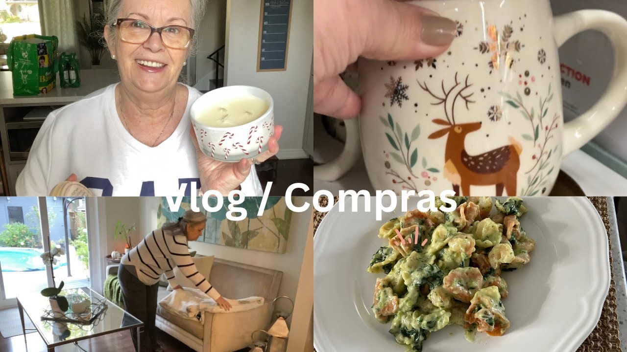 Vlog/ Comprinhas pessoais e p/ casa/ Pasta tortellini c/ camarão/espinafres em molho de courgette