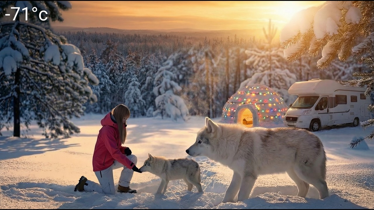 Solo Winter Camping in a Snow Mountain | Building a Mini Snow House & Rescuing a White Wolf Pup!