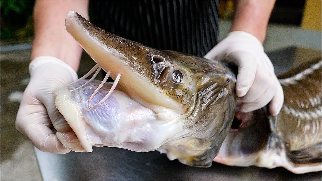 Тайская еда - Осётр рыба и чипсы Бангкок морепродукты Таиланд