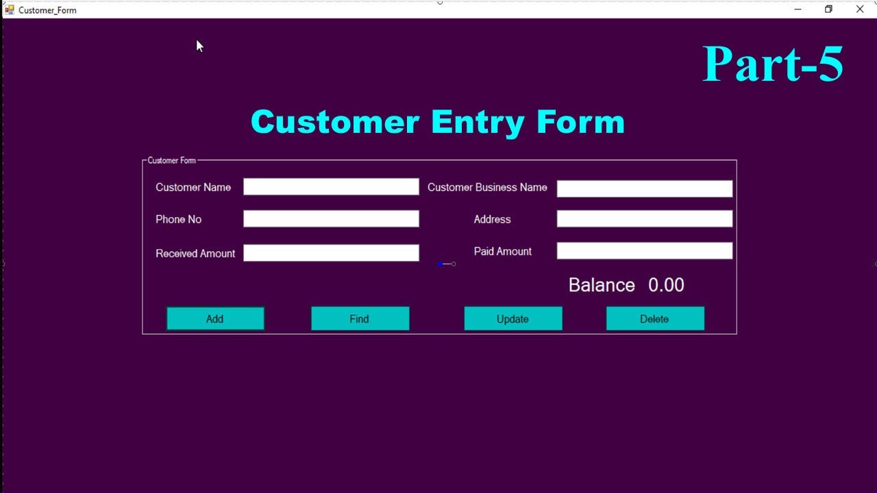 Customer Entry Form For Invoice Insert Search Update Delete VB.NET