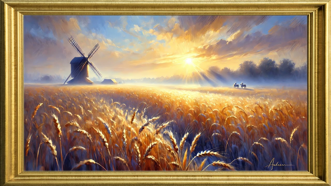 4K Vintage Golden Wheat Sunrise | Golden Frame Screensaver TV| Serene Wall Art | 10-Hour Relaxation