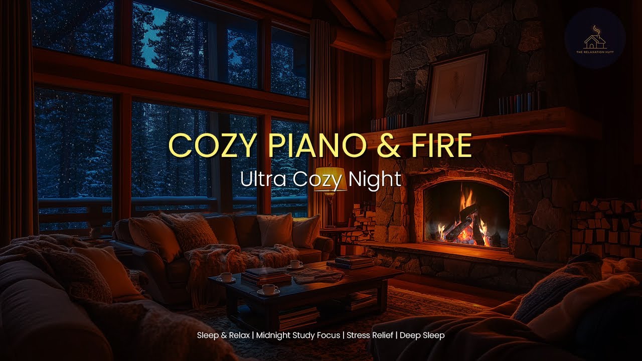 9 Hours Deep Sleep Piano & Crackling Fire ❄️ Winter Ambience 2026 | The Relaxation Hutt