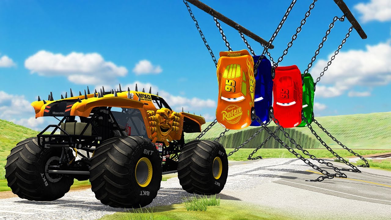 MONSTER TRUCKS VS 4 COLOR LIGHTNING MCQUEEN ESCAPE MISSION STORY