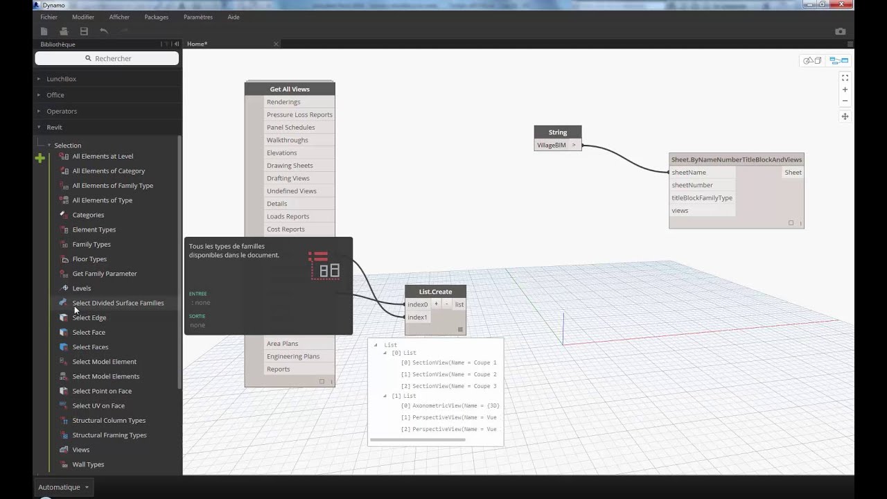 Exemple Dynamo for Revit : Mise en plan automatique
