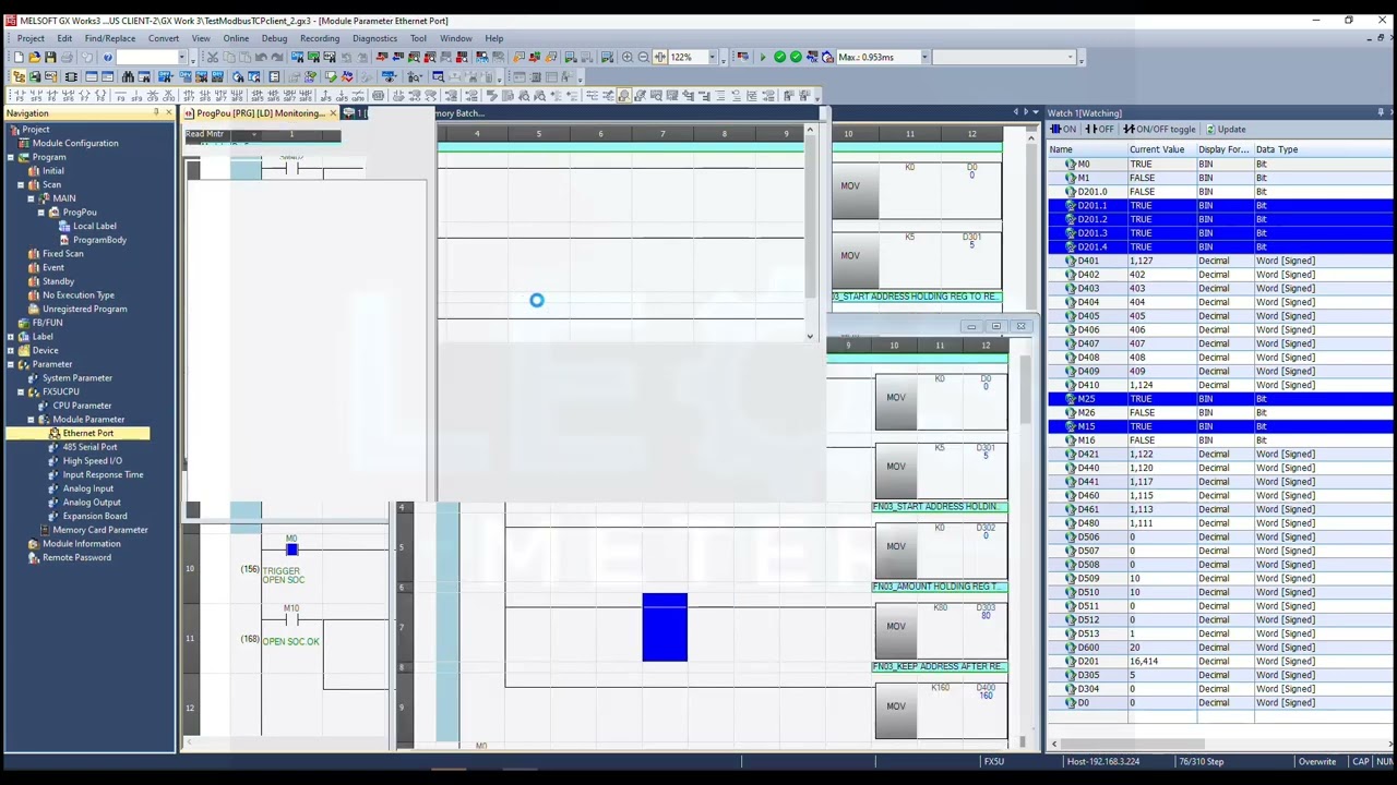 FX5U TCP Modbus Client and Server [ Demo_2]