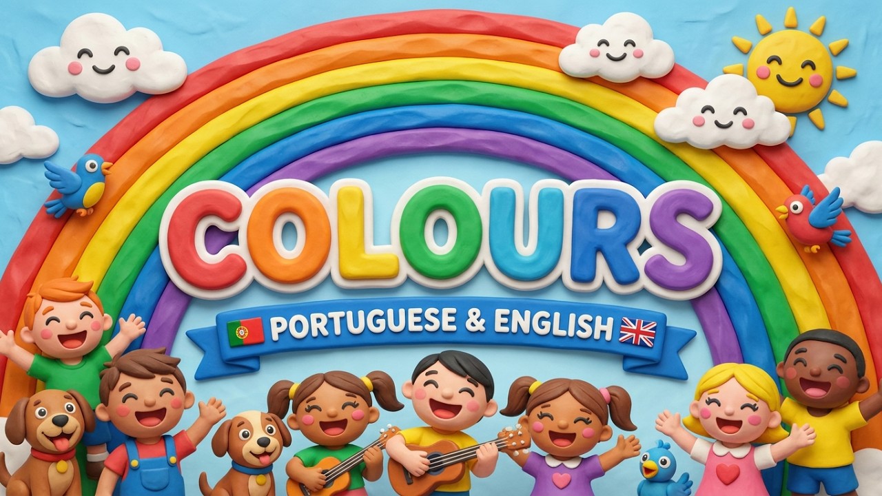 Learn Rainbow Colours Song | Canção das Cores do Arco-Íris in European Portuguese & English for Kids