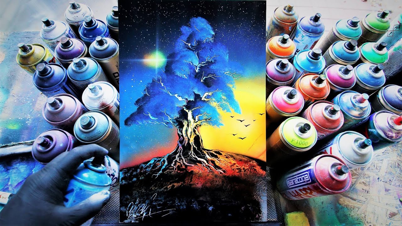 THE LAST BLUE TREE - SPRAY PAINT ART by Skech